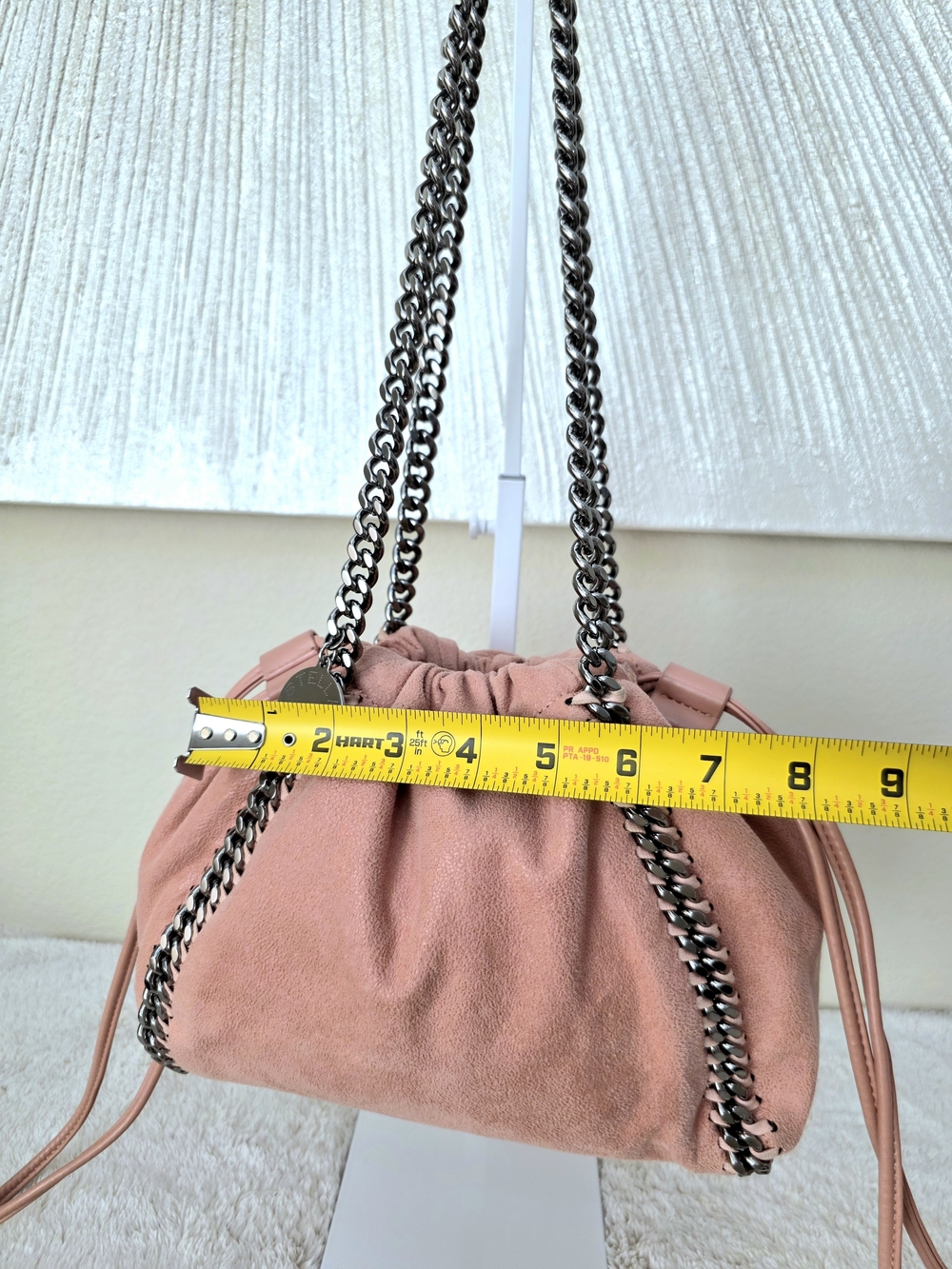 Rare Stella McCartney Falabella Coral Pink Silver Mini Drawstring Pouch Tote - Picture 12 of 16